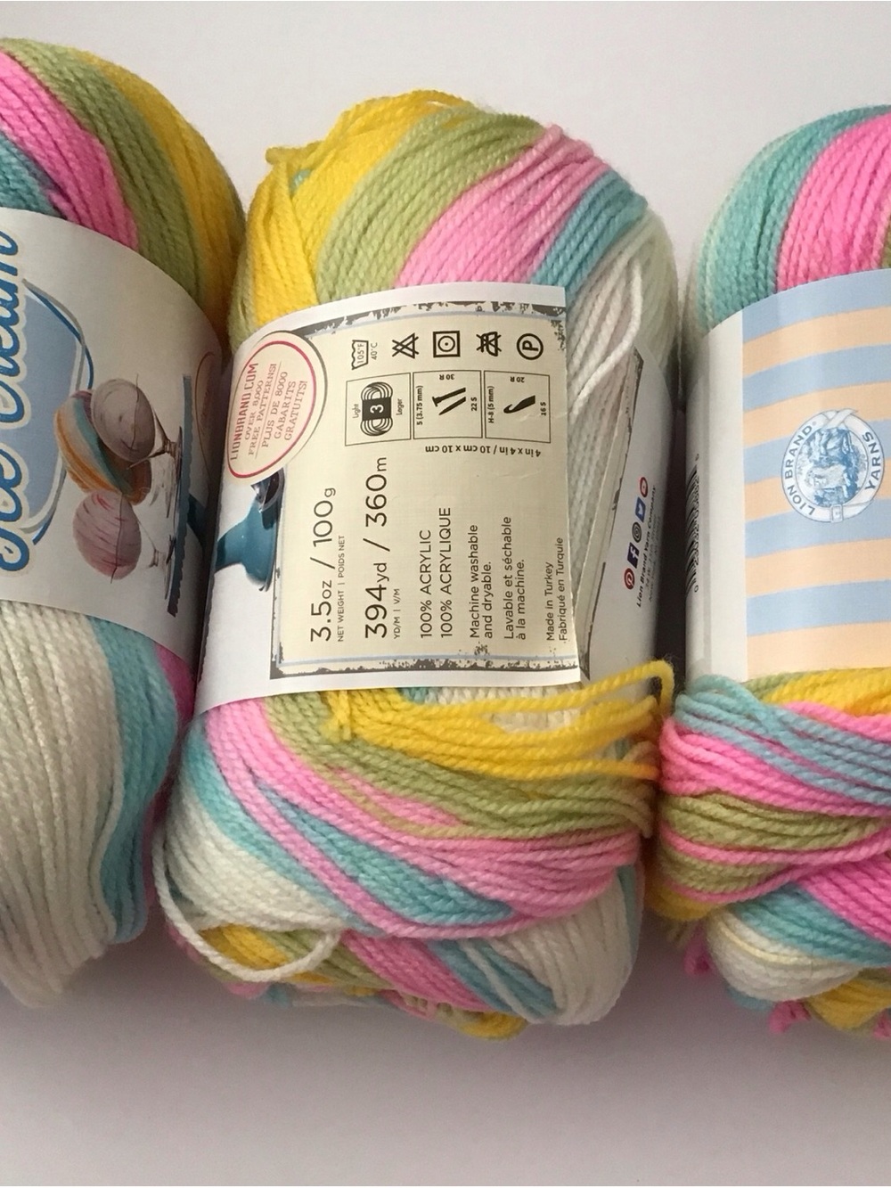 Lion Brand Ice Cream Yarn 3 Skeins Each 3.5oz Color Bunny Tracks #224